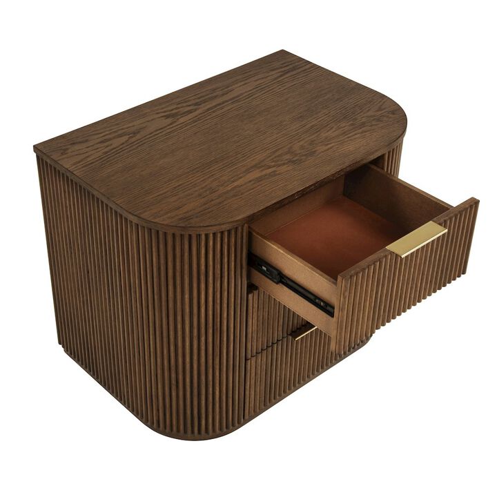 Best Master Furniture Quintet 30" Wide Modern Fluted 3-Drawer Nightstand, Curved Design - Brown