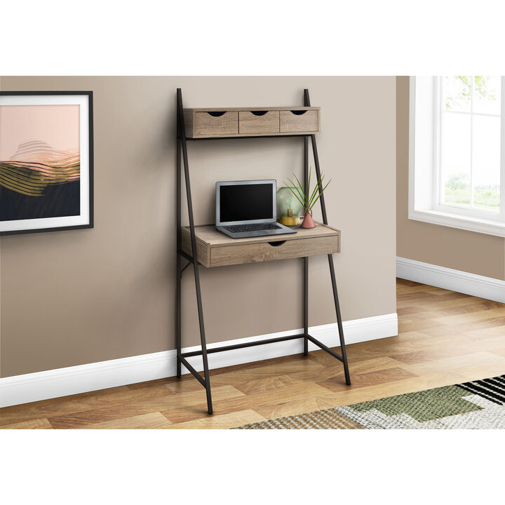 Monarch Specialties I 7332 Computer Desk, Home Office, Laptop, Leaning, Storage Drawers, 32"L, Work, Metal, Laminate, Brown, Black, Contemporary, Modern