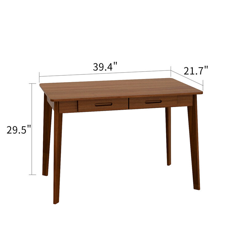 39.4 in. W-29.5 in. H Brown Walnut Computer Desk with 2-Drawers