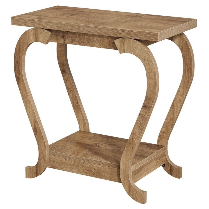 Tribesigns 2-Tier End Table, Narrow Accent Side Table with Storage Shelves, Brown Farmhouse Nightstand Bedside Table with Curved Legs, Small Sofa Side Table for Living Room, Bedroom, and Small Spaces