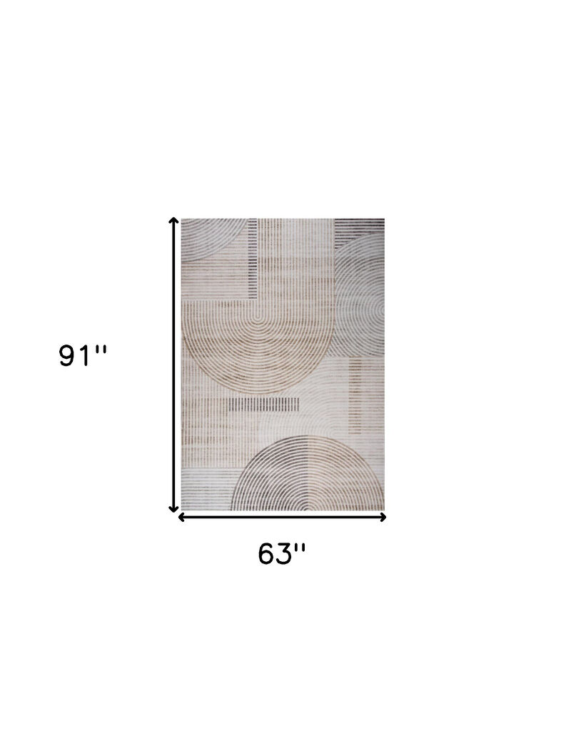HomeRoots 5' X 8' Beige and Brown Abstract Distressed Area Rug image number 3