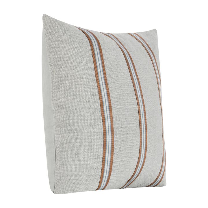 Throw Pillow, Woven Tape Pattern, 24 Inch Green Cotton Linen Blend - Benzara