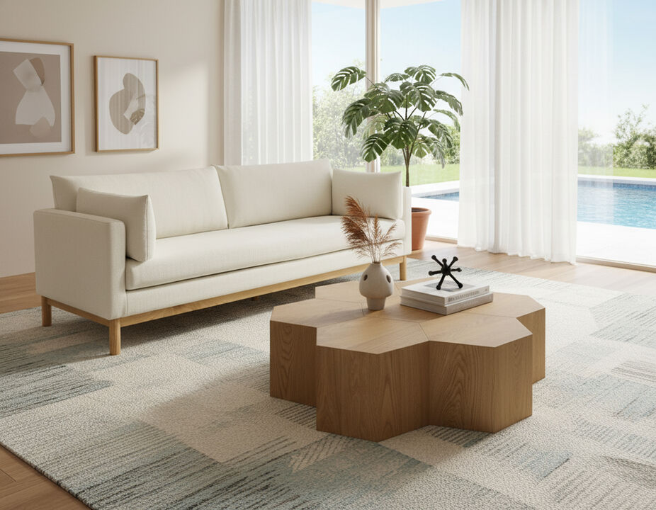 Meridian Furniture Langham Cream Linen Textured Fabric Sofa