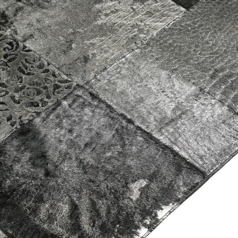 Black & Silver Leaf Cowhide Area Rug_9.5 x 13.5 ft image number 4