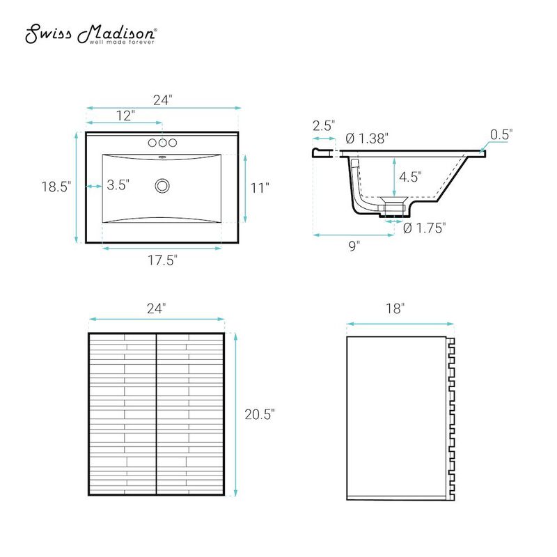 24" Wall-Mounted Bathroom Vanity in White Oak with 3-Hole Centerset Sink Top image number 1