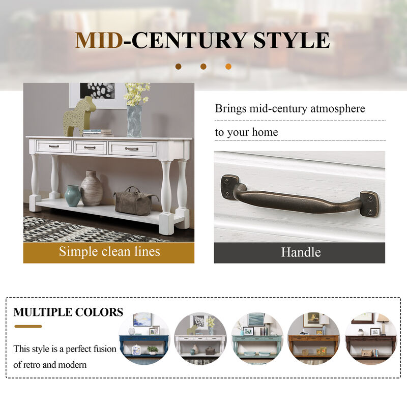 Mondawe 63 Inch Wooden Console Table With 3 Drawers And 1 Bottom Shelf Entrance Hallway Sofa Table