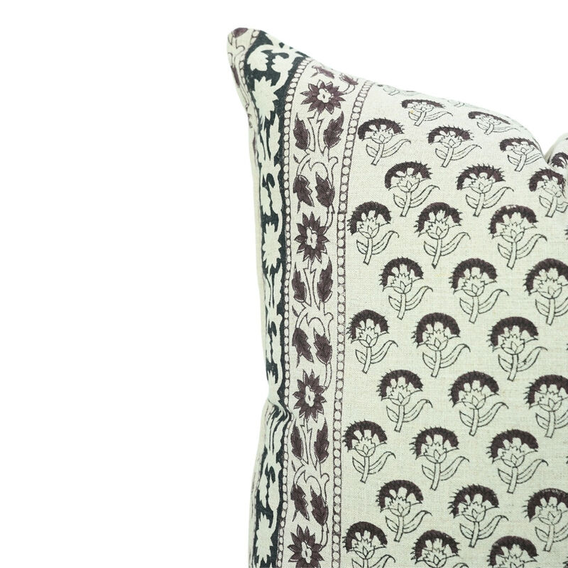 Fabdivine Handmade Linen Block Print Lumbar Pillow Cover, Invisible Zipper Farmhouse Bedroom D&eacute;cor, Juju Flower image number 6