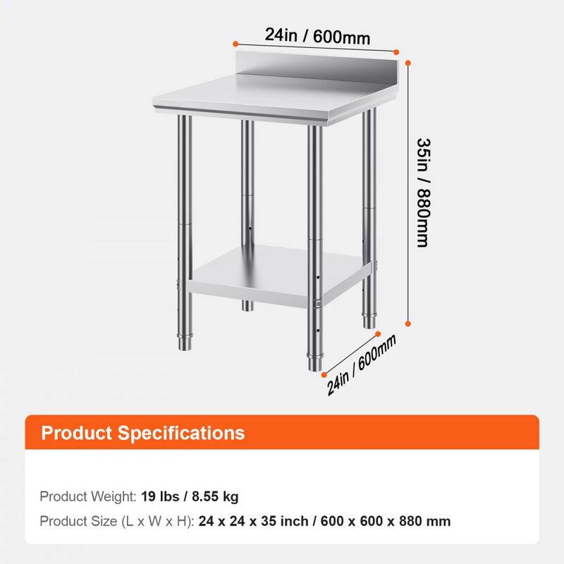 Heavy Duty Stainless Steel Prep Table with Adjustable Shelf for Restaurant Kitchen Home Hotel-Silver image number 2