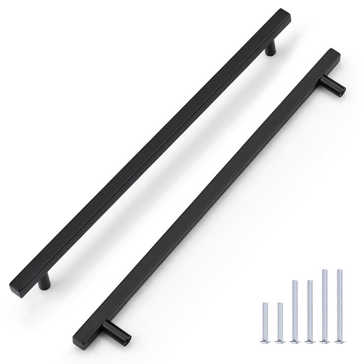 KNOBWELL 6 Pack 12-3/5 inch Black Kitchen Cabinet Handles, Modern Square Black Dresser Drawer Pulls, Long Black Pulls for Cabine