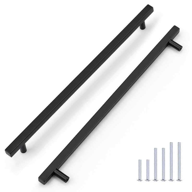 KNOBWELL 6 Pack 12-3/5 inch Black Kitchen Cabinet Handles, Modern Square Black Dresser Drawer Pulls, Long Black Pulls for Cabine