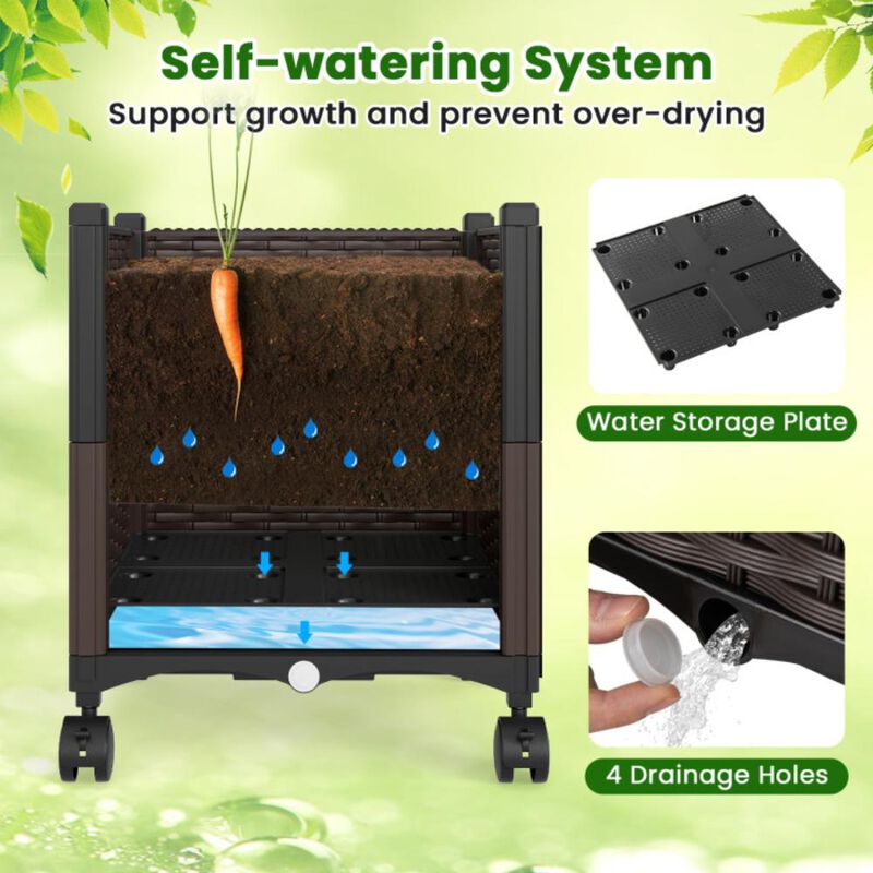 Hivvago 87 Inch Tall Raised Garden Bed with Plant Box Trellis and Lockable Wheels Adjustable Height