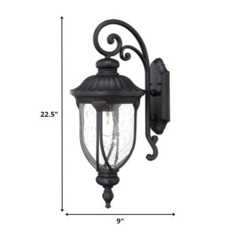 Hivvago XL Matte Black Cast Aluminum Glass Lantern Wall Sconce