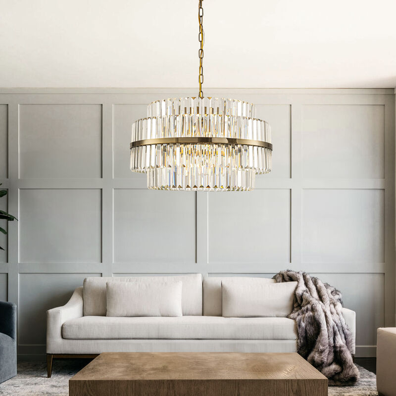 6-Light 26" Modern Antique Brass Round Tiered Crystal Chandelier image number 2