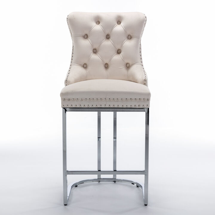 Streamdale 2-Pack Modern Velvet Bar Stools with Metal Legs