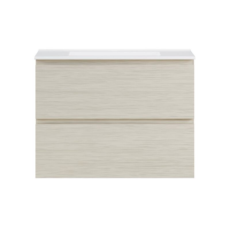 Liberte 30" Wall-Mounted Bathroom Vanity in White Oak with Sink Top image number 0