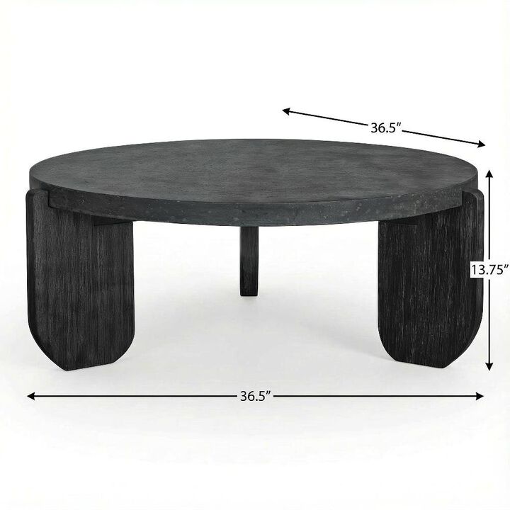 Starlight Canyon Home Black Concrete Top Coffee Table with Acacia Legs and Terrazzo Surface