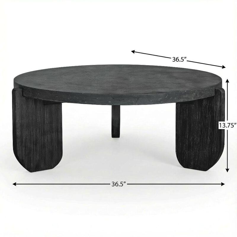 Starlight Canyon Home Black Concrete Top Coffee Table with Acacia Legs and Terrazzo Surface image number 1
