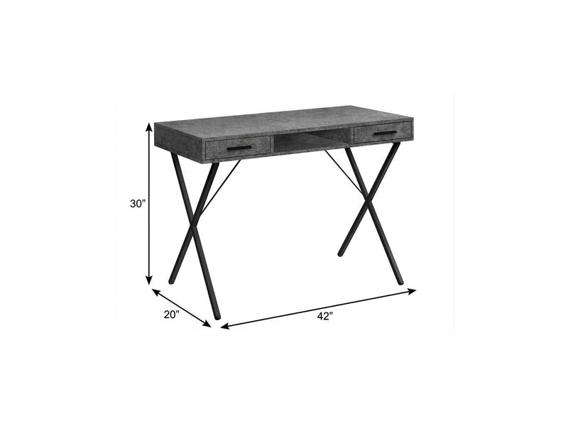 HomeRoots 42" Gray and Black Wood and Metal x-Shape Computer Desk With Two Drawers image number 3