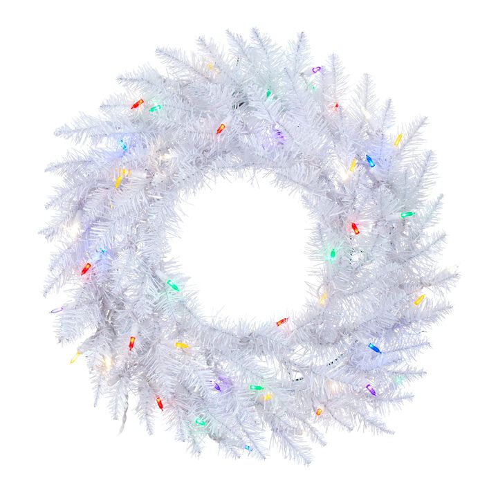 Vickerman 24" Sparkle White Spruce Artificial Christmas Wreath, Multi-Colored LED Lights - Faux Spruce Christmas Wreath - Seasonal Indoor Home Decor
