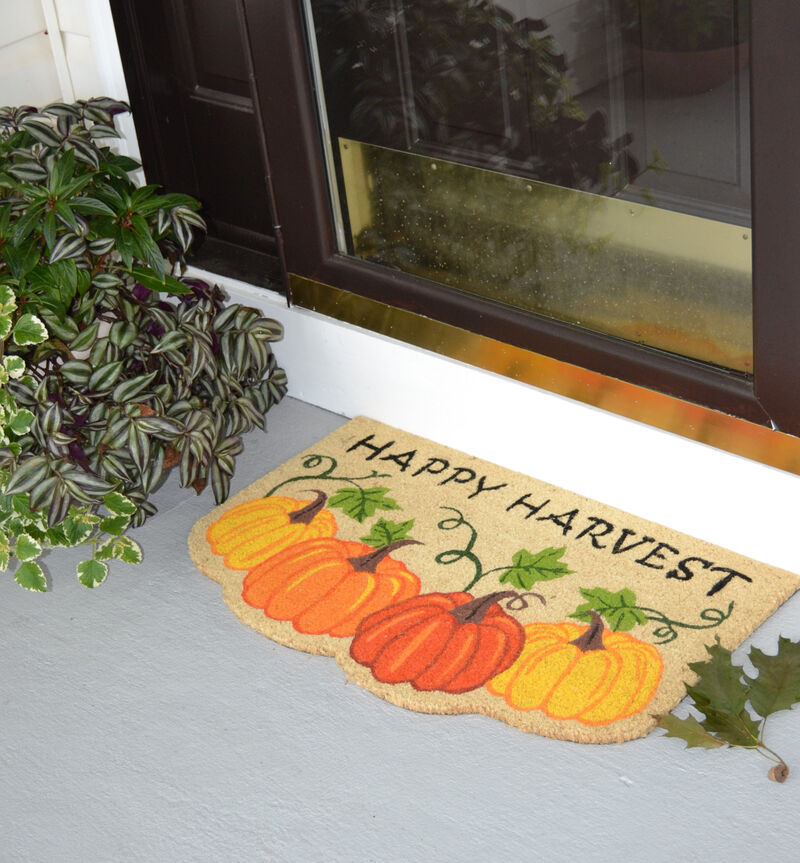 HomeRoots 18" X 30" Beige and Orange Coir Pumpkins and Leaves Outdoor Thanksgiving Door Mat image number 3