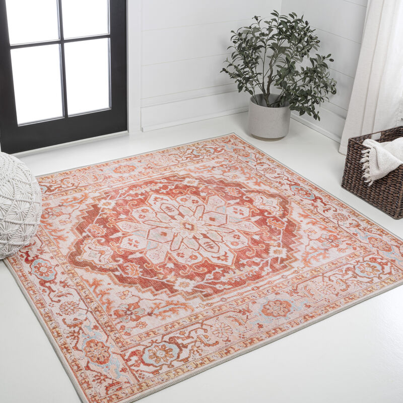 Asa Ornate Medallion Machine-Washable Square Area Rug