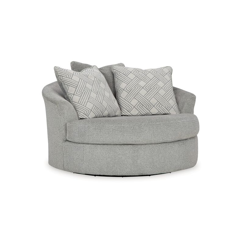 Viney Swivel Round Oversize Chair, 3 Pillows, Cement Gray Polyester - Benzara image number 0