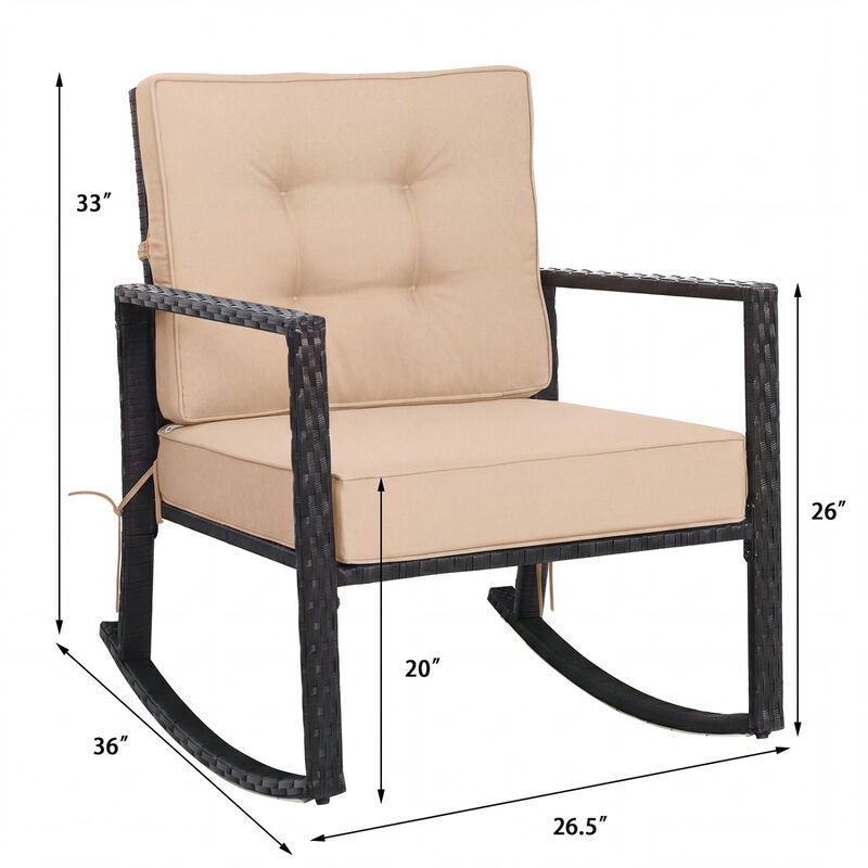 Outdoor Brown Rattan Glider Rocking Chair with Cushioned Seat for Patio image number 2