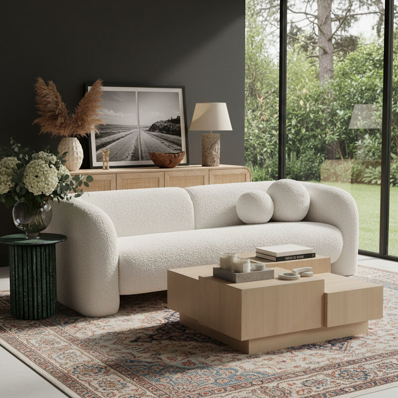 Meridian Furniture Emory Cream Boucle Fabric Sofa image number 1