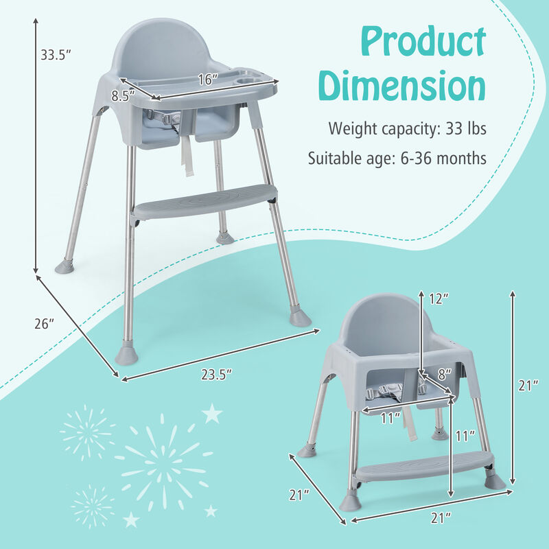 4-in-1 Convertible Baby High Chair with Removable Double Tray