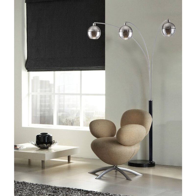 NOVA OF CALIFORNIA Orson 3 Light Arc Floor Lamp - 84″, Matte Black, Brushed Nickel