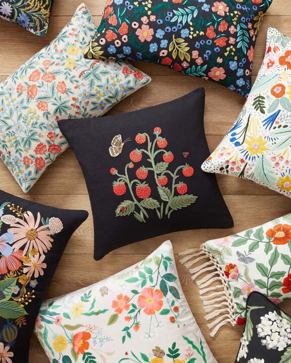 PRP0024 Botanical Multi 22"x22" Polyester Pillow by Rifle Paper Co. × Loloi