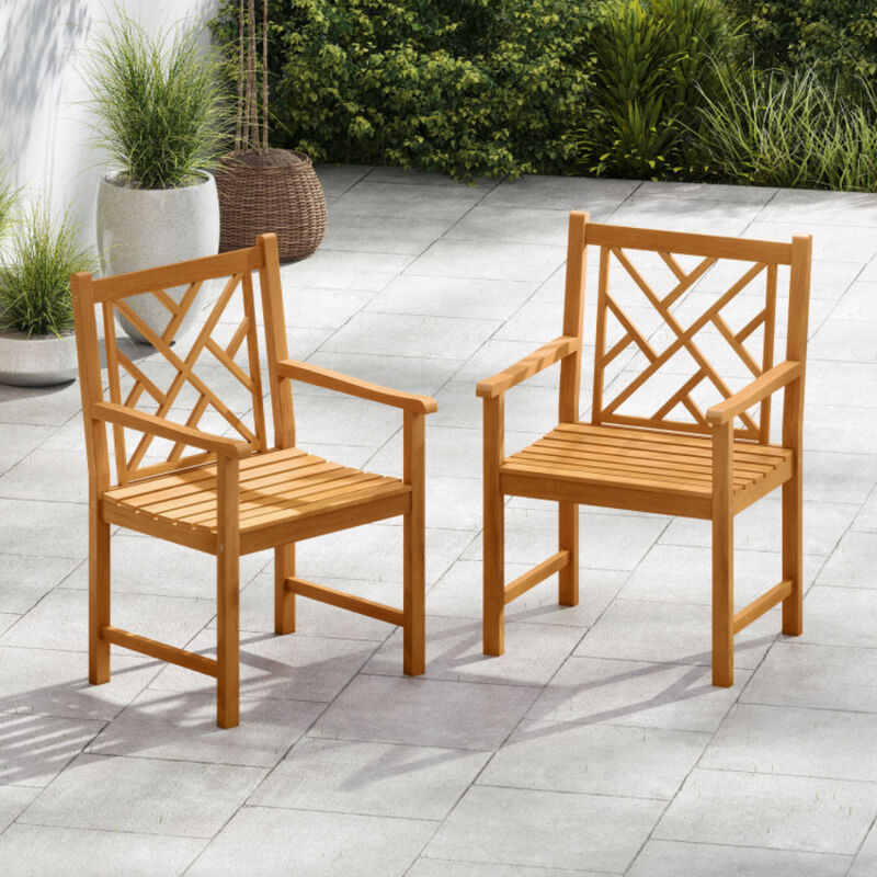Outdoor Acacia Wood Dining Chairs Set of 2 with Cross Pattern Backrest image number 3