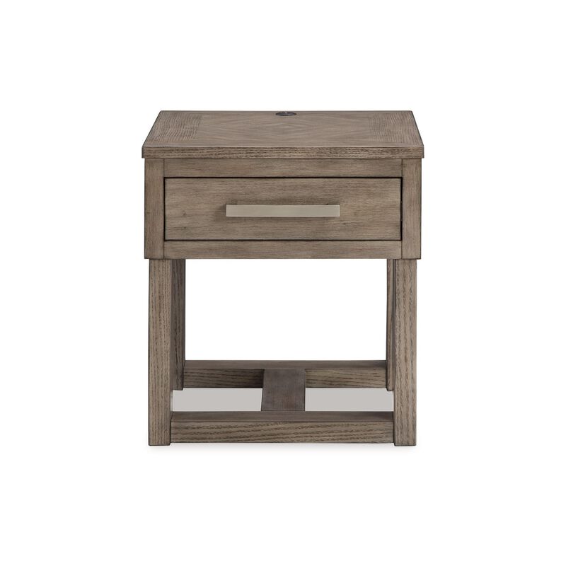 Aska Rectangular Side End Table with Drawer, USB Port, 24 Inch Gray