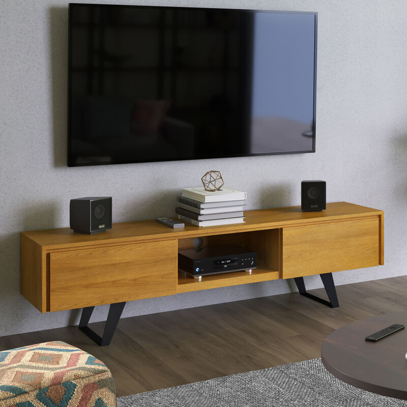 Lowry  72 inch Wide Modern Industrial TV Media Stand in Oak For TVs up to 80 inches