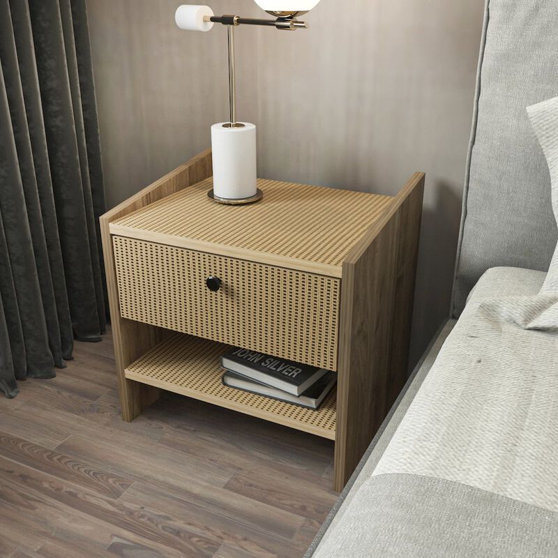 Decorotika Berlin Nightstand Oud Oak Rattan Pattern