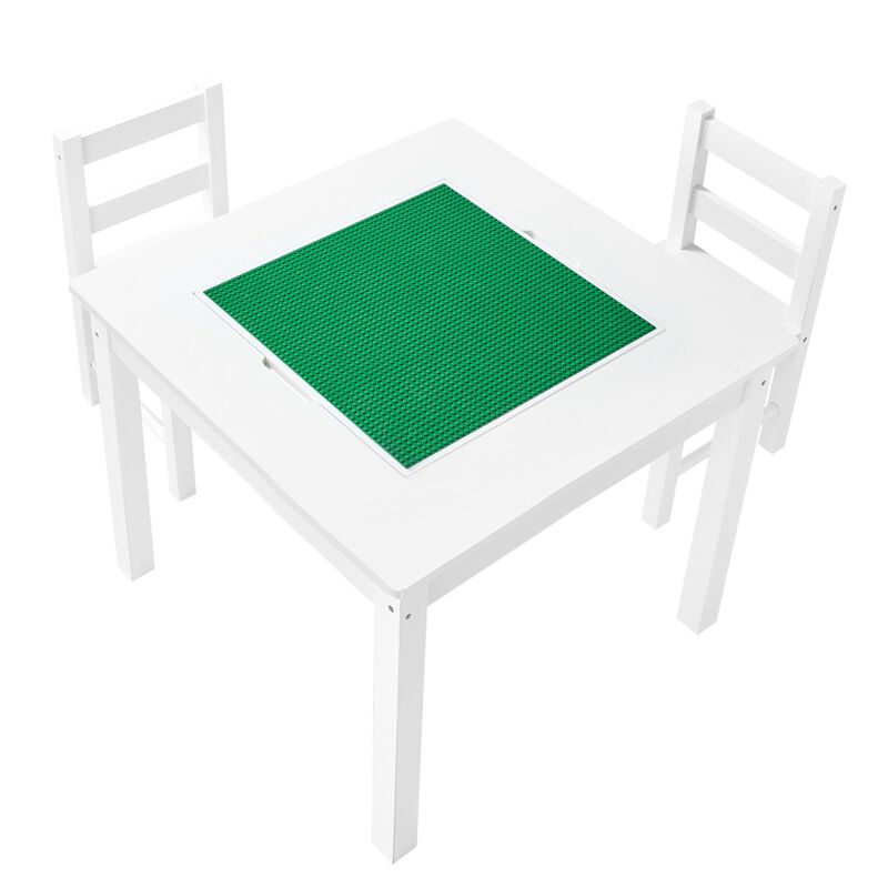 Kids Activity Table and 2 Chairs Set with Building Block Top and Storage image number 8