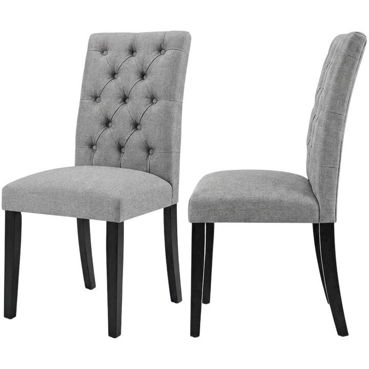 Button-Tufted Upholstered Fabric Parsons Chair, White
