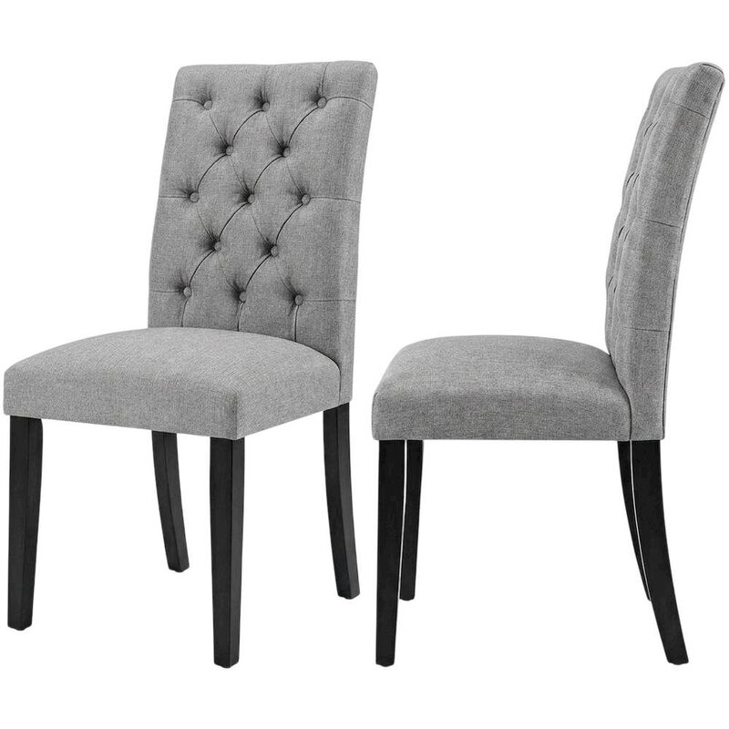 Button-Tufted Upholstered Fabric Parsons Chair, White image number 1