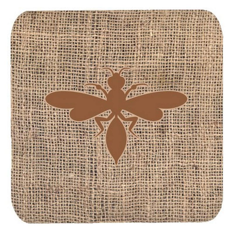 Caroline's Treasures BB1054-BL-BN-FC Wasp Burlap and Brown Foam Coasters (Set of 4), 3.5 H x 3.5 W, Multicolor