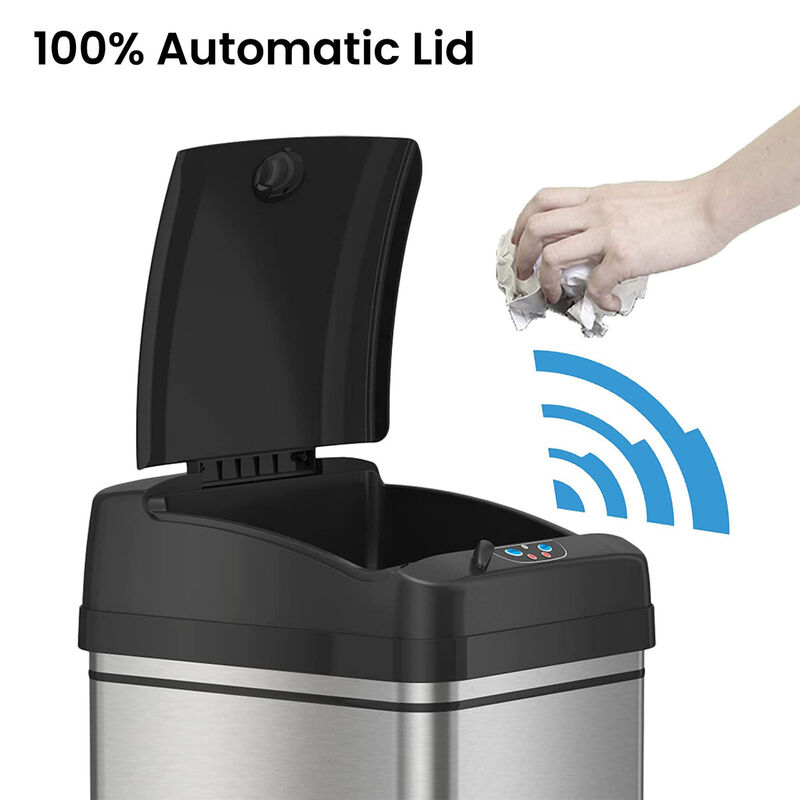 iTouchless iTouchless Stainless Steel Sensor Trash Can with Wheels and AbsorbX Odor Filter 13 Gallon Silver