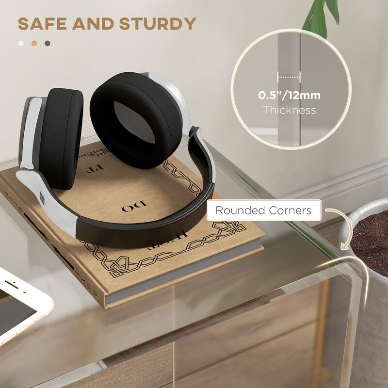 Clear Acrylic End Table: Waterfall Design, 21" x 12" x 21"