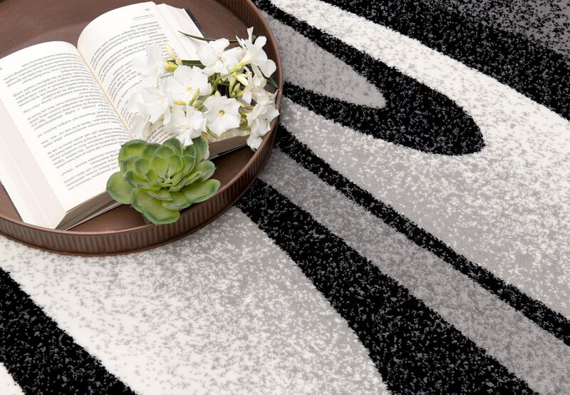 Rug Branch Mizuho Contemporary Abstract Wave Black Grey Indoor Doormat Rug