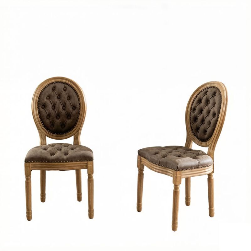 GOODSILO Set of 2 French Style Dining Chairs with Hand-Pulled Buckle Design image number 0