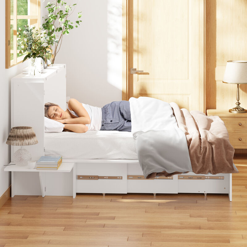 FUFU&GAGA Wall-Mounted Murphy Bed with Storage Cabinets and Drawers (75.6" L x 55.9" W x 41.3" H),White