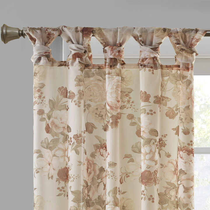 Gracie Mills Caelum Floral Print Twist Tab Top Voile Sheer Curtain
