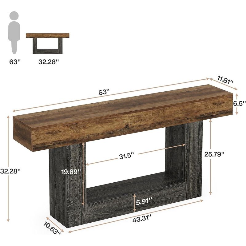 Tribesigns Farmhouse 2-Tier Wood Console Table image number 4