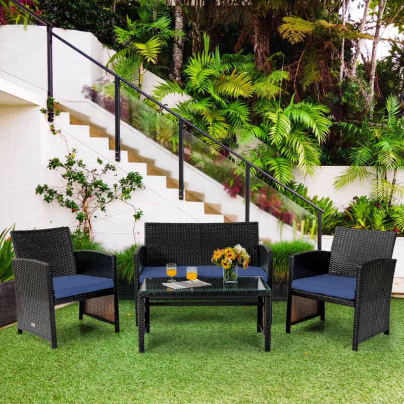 Hivvago 4 Pieces Patio Rattan Cushioned Furniture Set