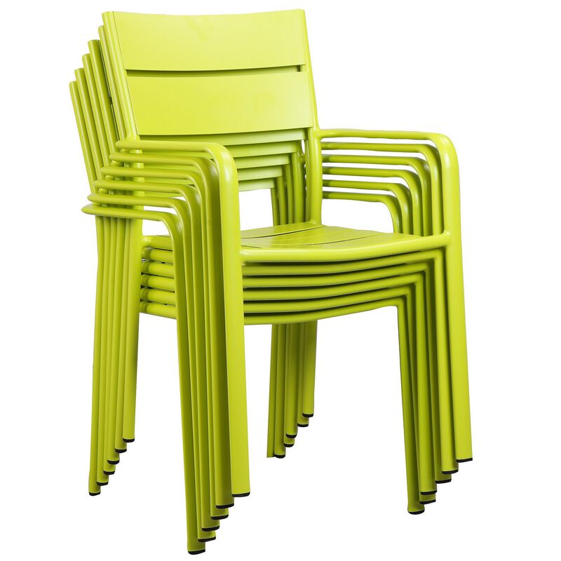 Meta 22 Inch 6 Piece Dining Chair Set, Green Aluminum Frame, Stackable-Benzara image number 1
