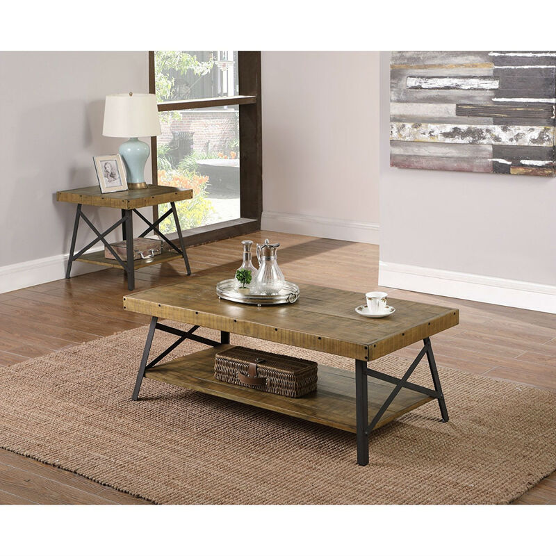 Solid Wood Coffee Table with Black Steel Legs, Industrial Modern Design