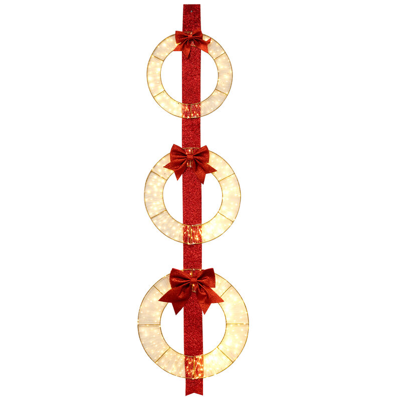 Set of 3 Christmas Lighted Wreaths with Warm White LED Lights and Bows image number 0